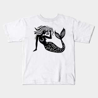 Woodcut Mermaid Kids T-Shirt